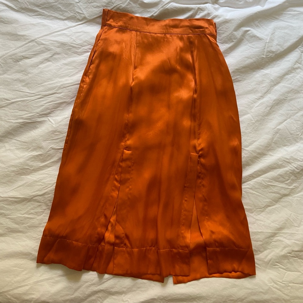 Hannah Kristina Metz Orange Silk Midi Skirt